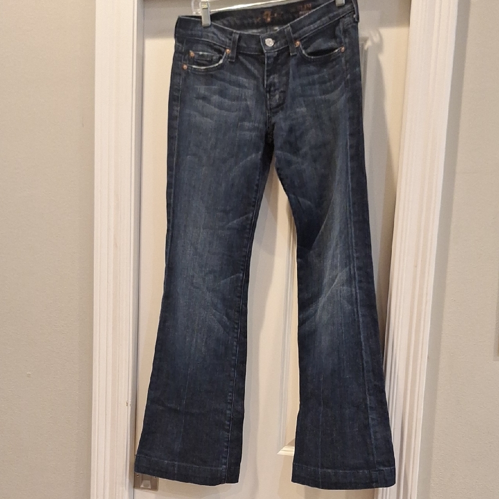 7 For All Mankind The Slim Trouser Dark Blue Flare Jeans Womens Sz‎ 27 70s Style - Picture 3 of 10